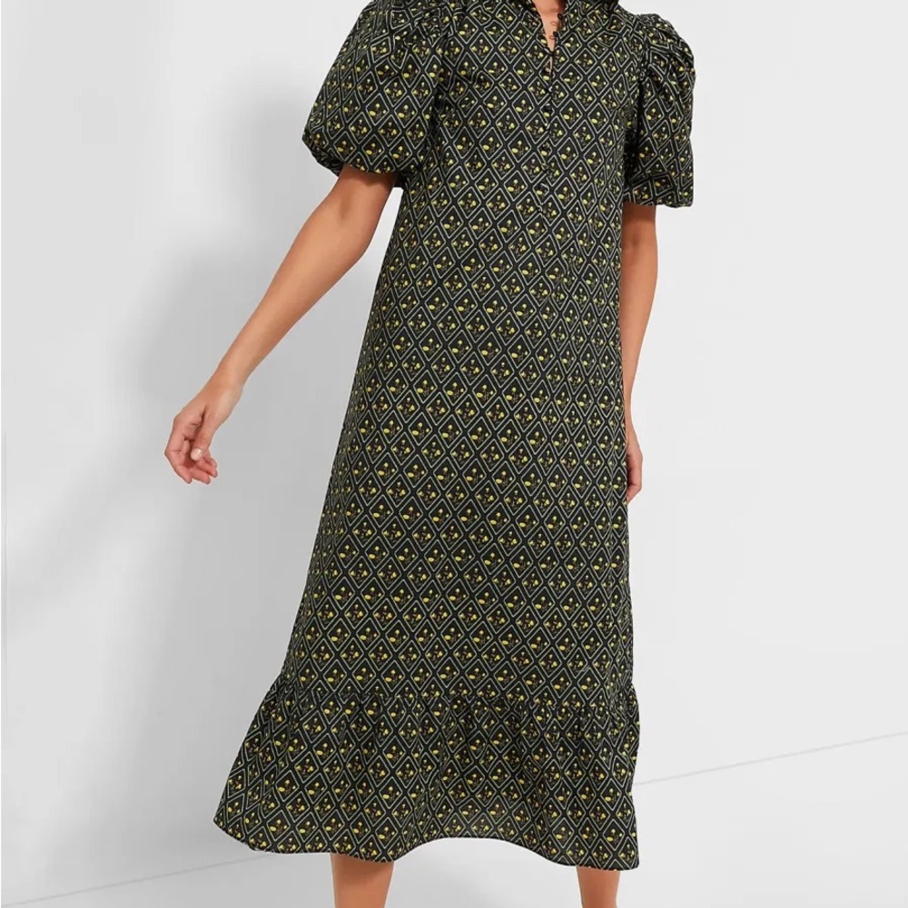 Tuckernuck Hyacinth House Black and Yellow Diamond Dress